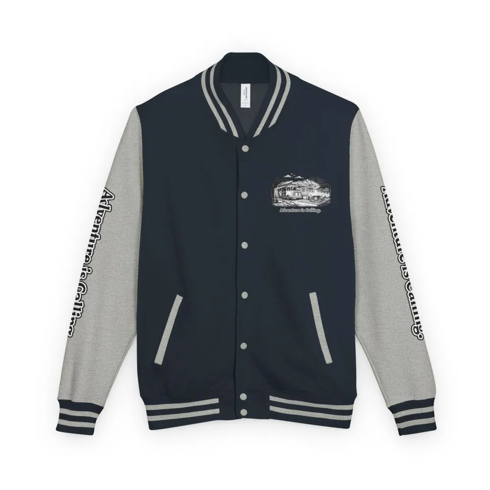 5140796252701183070_2048.jpeg Unisex Heavyweight Letterman Jacket — "Adventure Is Calling" Travel Varsity Coat