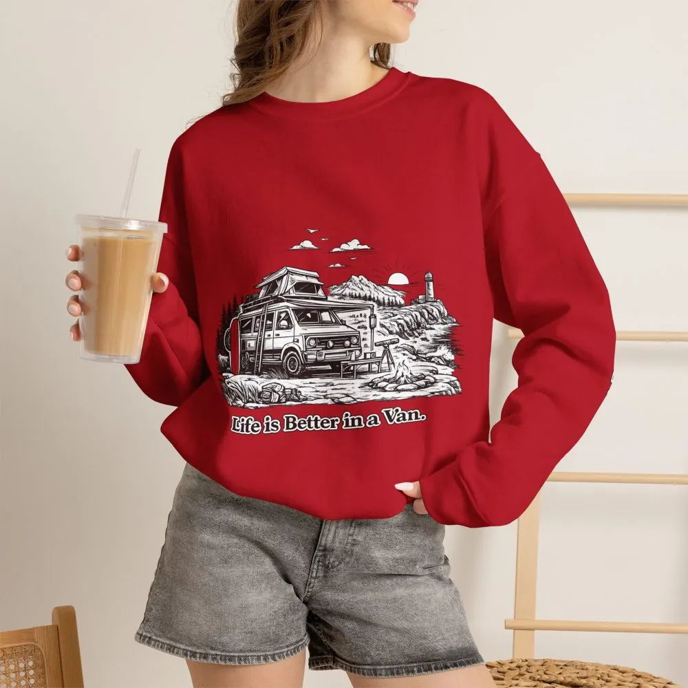 5148360560546453856_2048.jpeg Unisex Heavy Blend™ Crewneck Sweatshirt — "Life Is Better In A Van" Design Minimal-Line