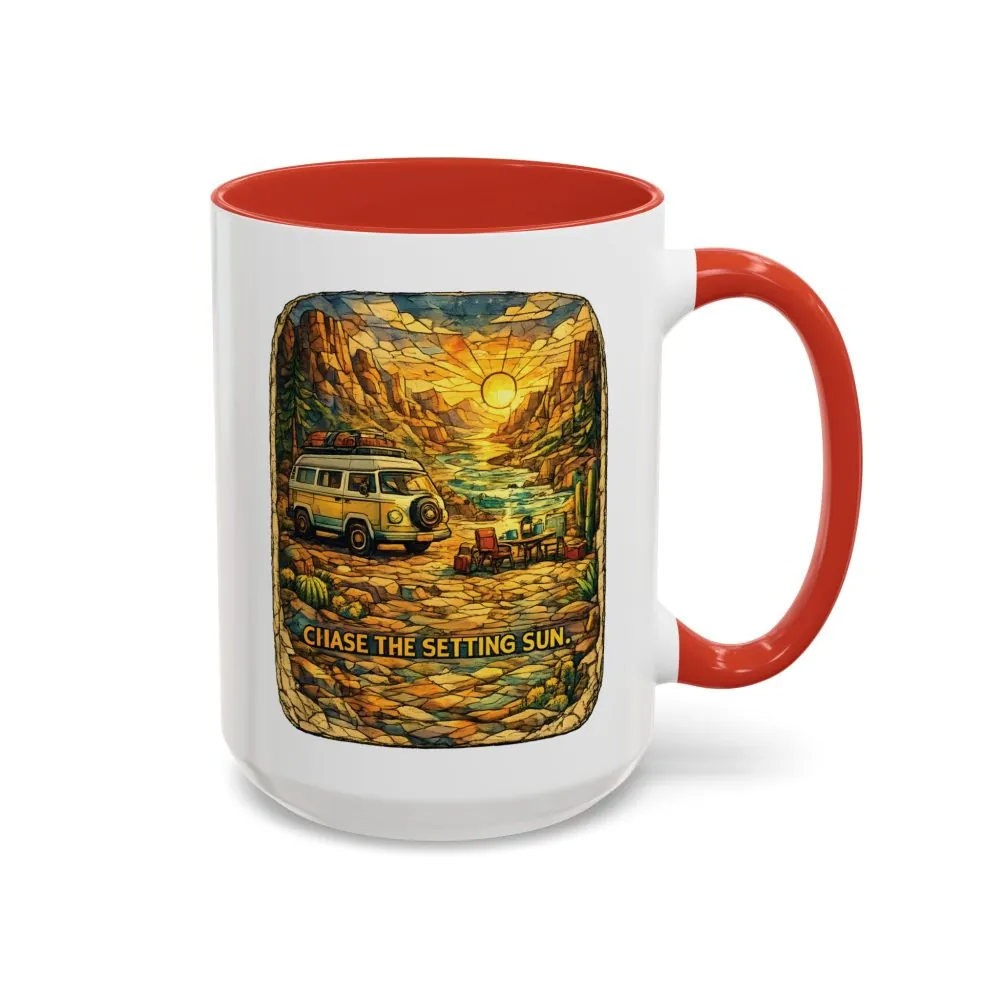 Accent Coffee Mug (11, 15oz) — "Chase The Settings Sun" Design Cubic-Line