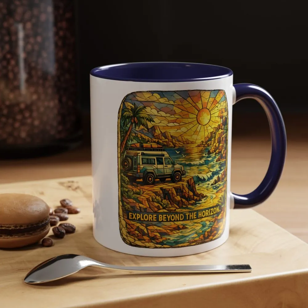 Accent Coffee Mug (11, 15oz) — "Explore Beyond The Horizon" Design Cubic-Line