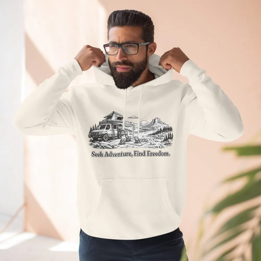 Three-Panel Fleece Hoodie - "Seek Adventure, Find Freedom" Design Minimal-Line
