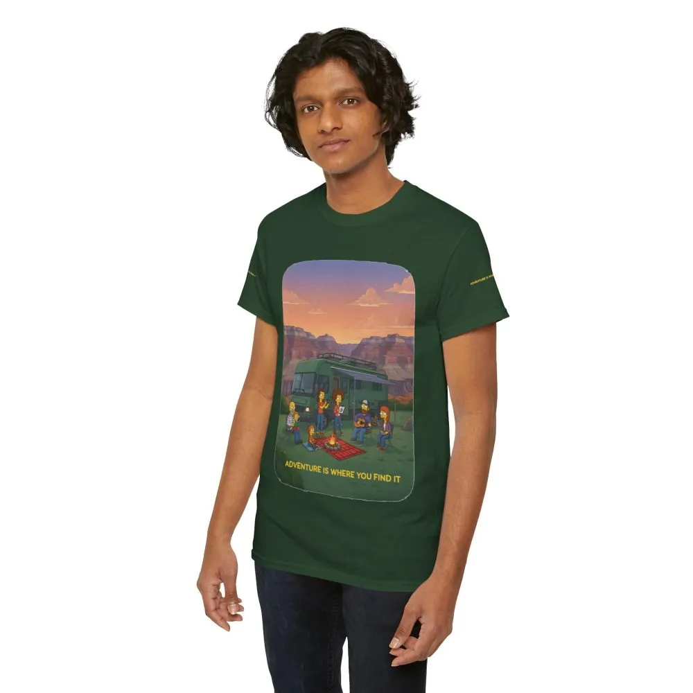 Unisex Heavy Cotton Tee — "Adventure Is Where You Find It" Design Sitcom-Line