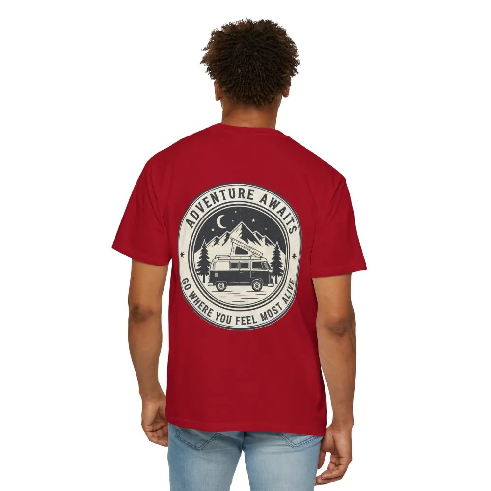5236778818122507504_2048.jpeg T-Shirt — "Adventure Awaits-Go Where You Feel Most Alive" (Front + Back Printed) Outdoor Travel Tee
