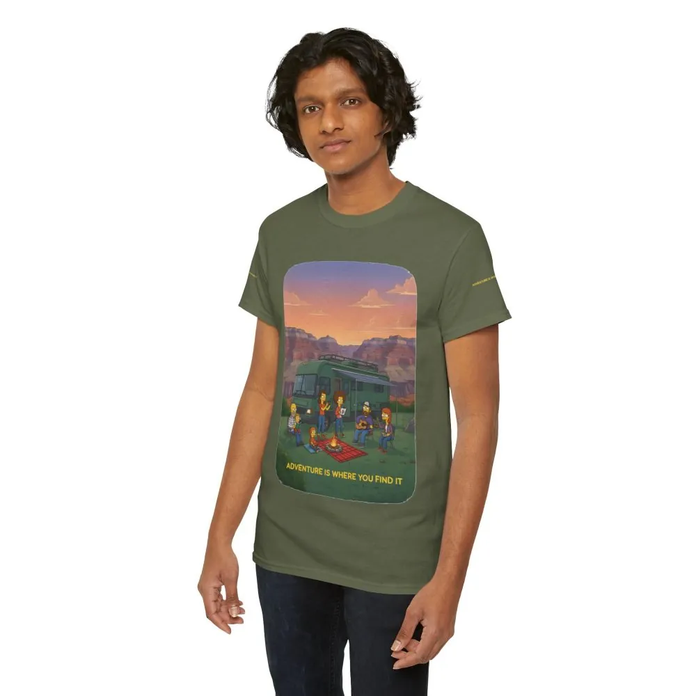 Unisex Heavy Cotton Tee — "Adventure Is Where You Find It" Design Sitcom-Line
