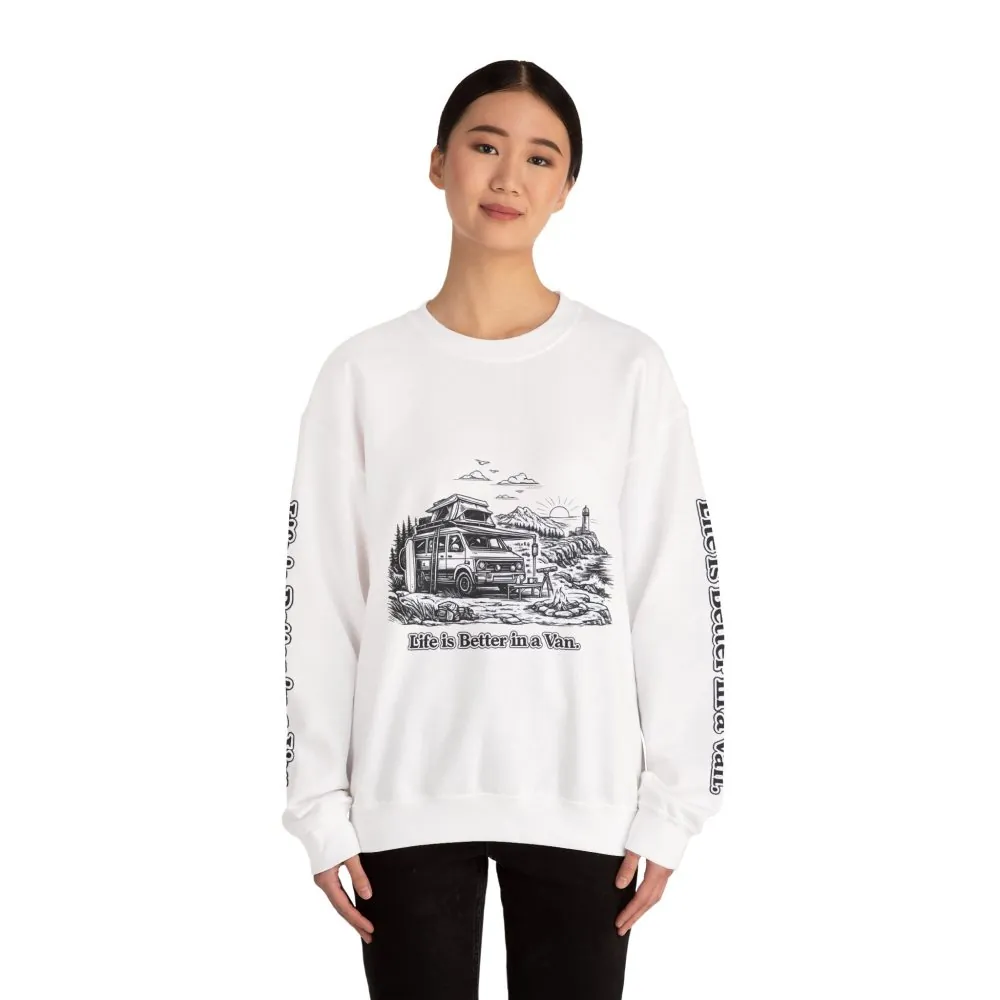 5239980558753065100_2048.jpeg Unisex Heavy Blend™ Crewneck Sweatshirt — "Life Is Better In A Van" Design Minimal-Line