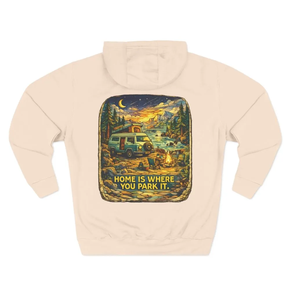 Three-Panel Fleece Hoodie - ""Home Is Where You Park It"" Design Cubic-Line