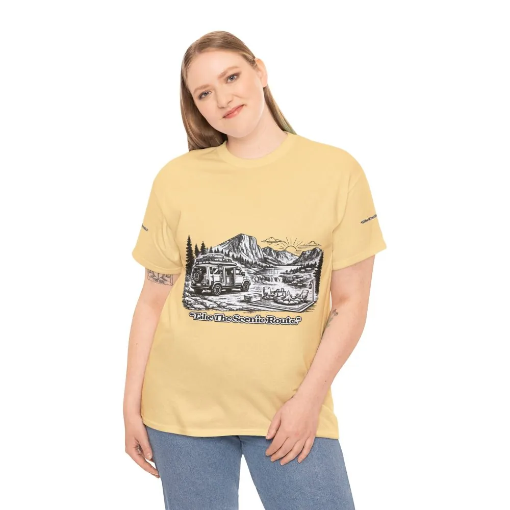 5252409033678914565_2048.jpeg Unisex Heavy Cotton Tee — "Take The Scenic Route" Design Minimal-Line