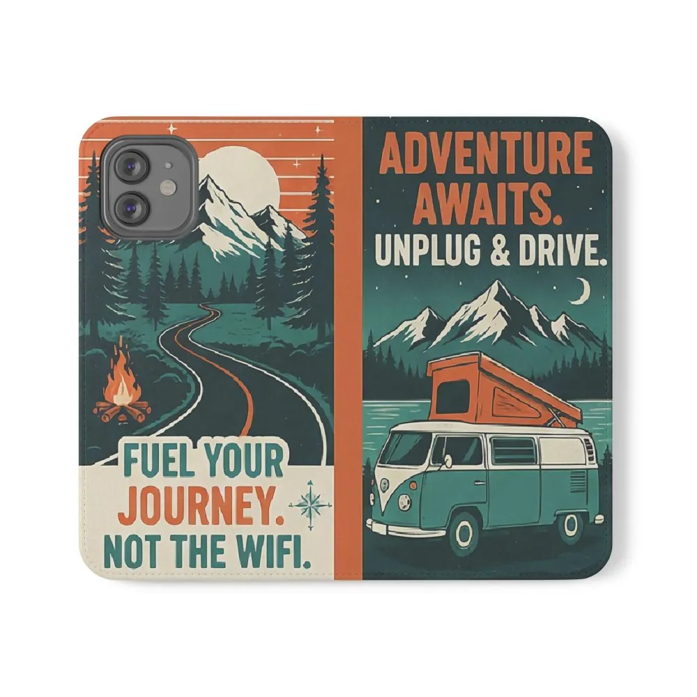 Flip Phone Case — "Adventure Awaits, Fuel Your Journey, Not the WiFi" Wallet Cover