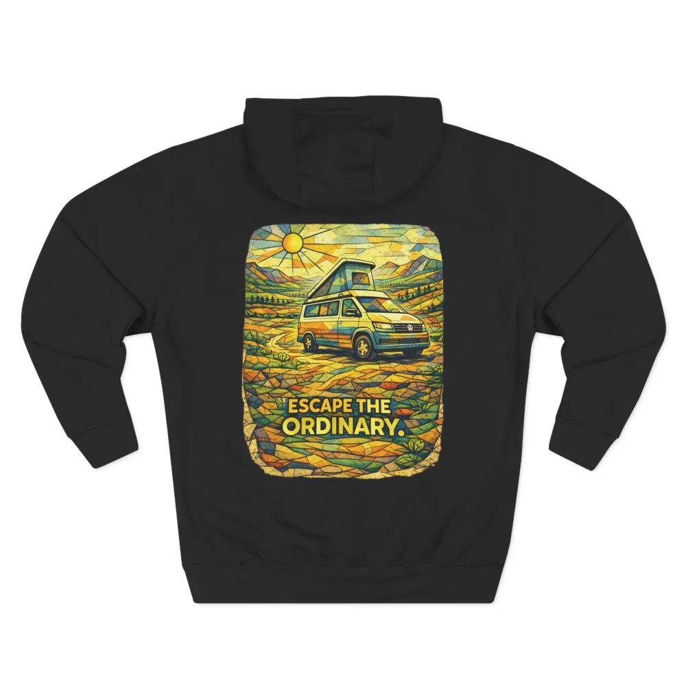 5272938001331375885_2048.jpeg Three-Panel Fleece Hoodie - "Escape The Ordinary" Design Cubic-Line