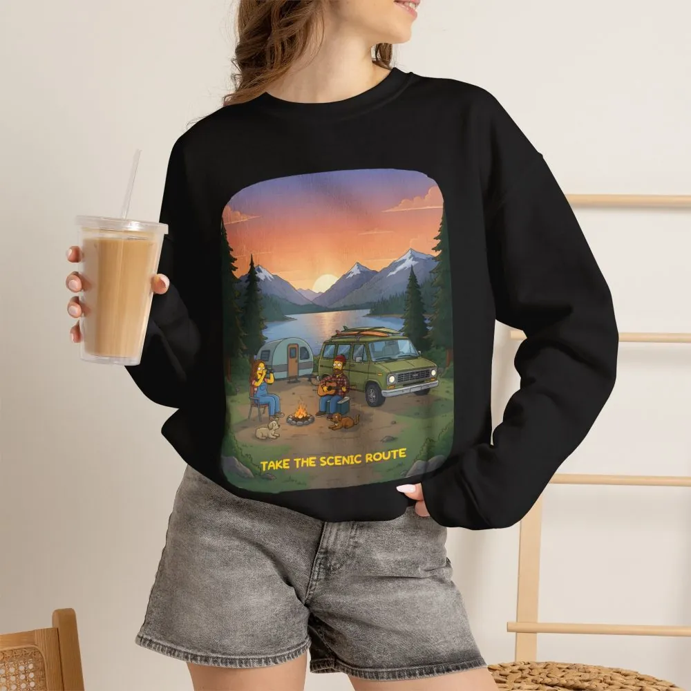 Unisex Heavy Blend™ Crewneck Sweatshirt — "Take The Scenic Route" Design Sitcom-Line