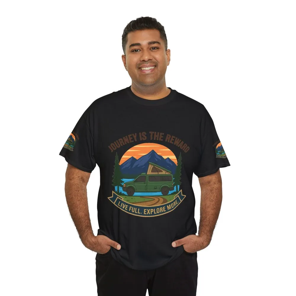 5287608832816164218_2048.jpeg Unisex Heavy Cotton Tee — "Journey Is The Reward Tee" Adventure Camper Van Graphic T-Shirt