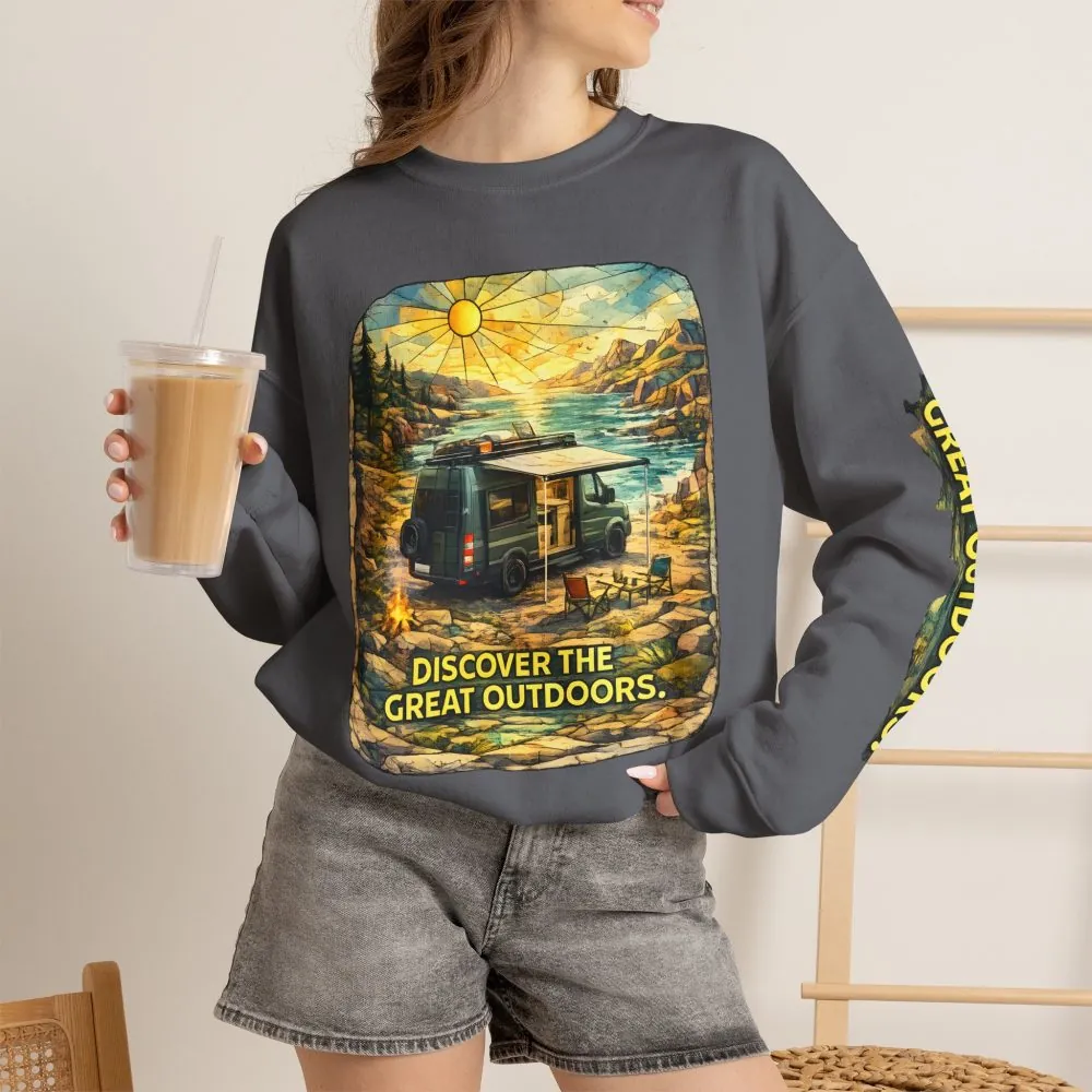 5302742026092718902_2048.jpeg Unisex Heavy Blend™ Crewneck Sweatshirt — "Discover The Great Outdoors" Design Cubic-Line