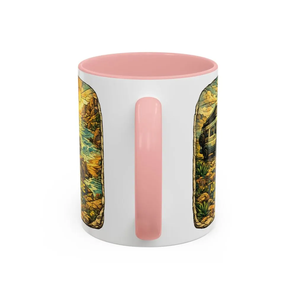 Accent Coffee Mug (11, 15oz) — "Adventure Awaits" Design Cubic-Line