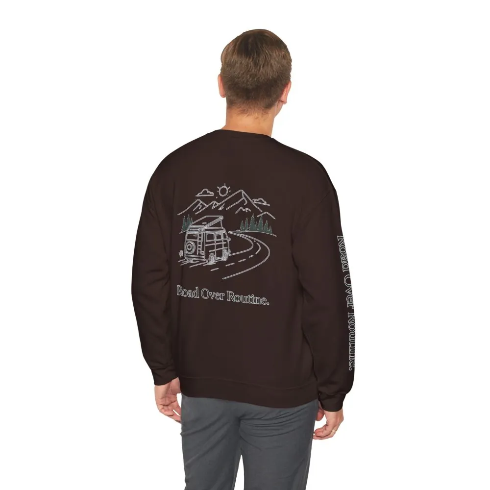 531497064166326987_2048.jpeg Unisex Heavy Blend™ Crewneck Sweatshirt — "Road Over Routine" Design Minimal-Line