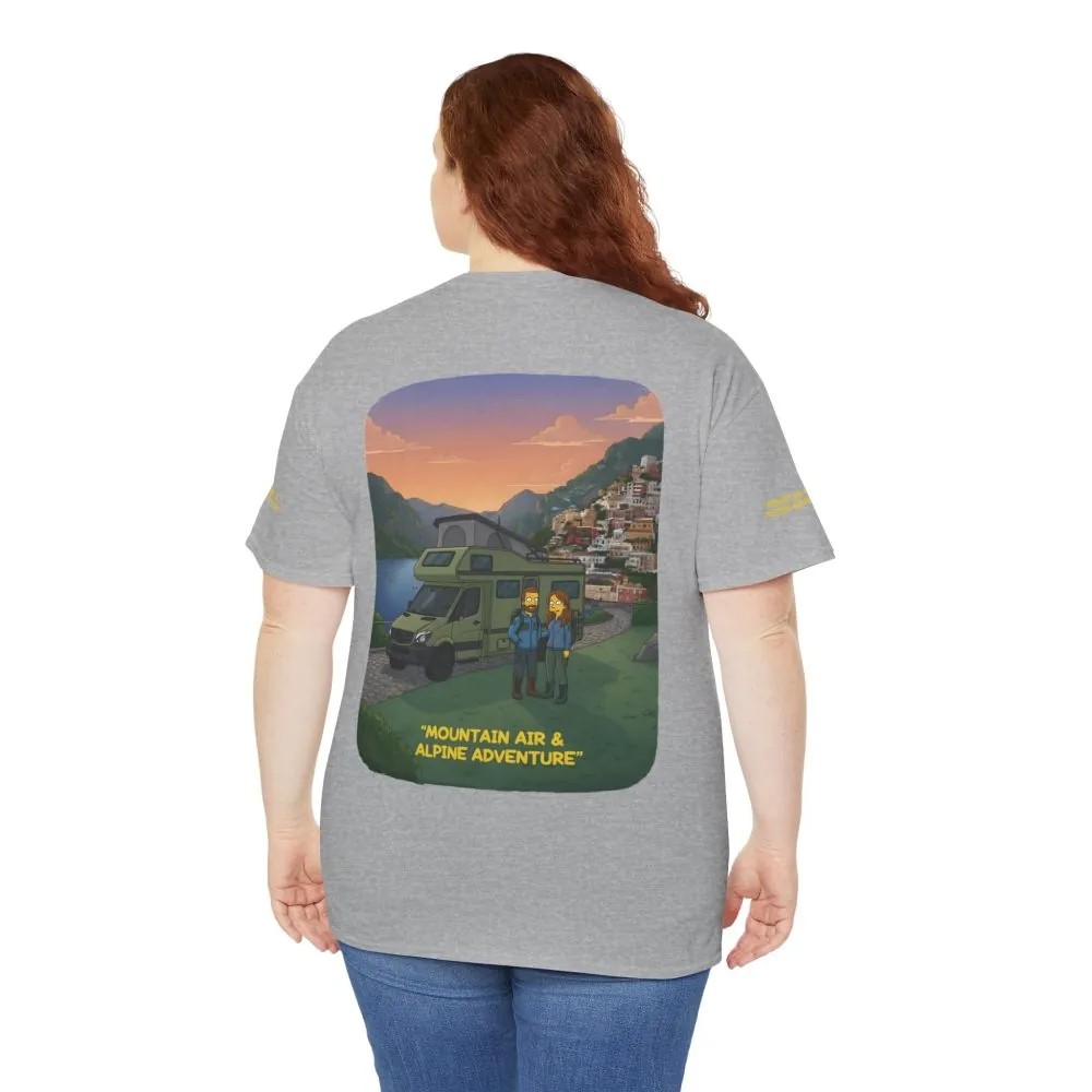 5327956195007267325_2048.jpeg Unisex Heavy Cotton Tee — "Mountain Air And Alpine Adventure" Design Sitcom-Line