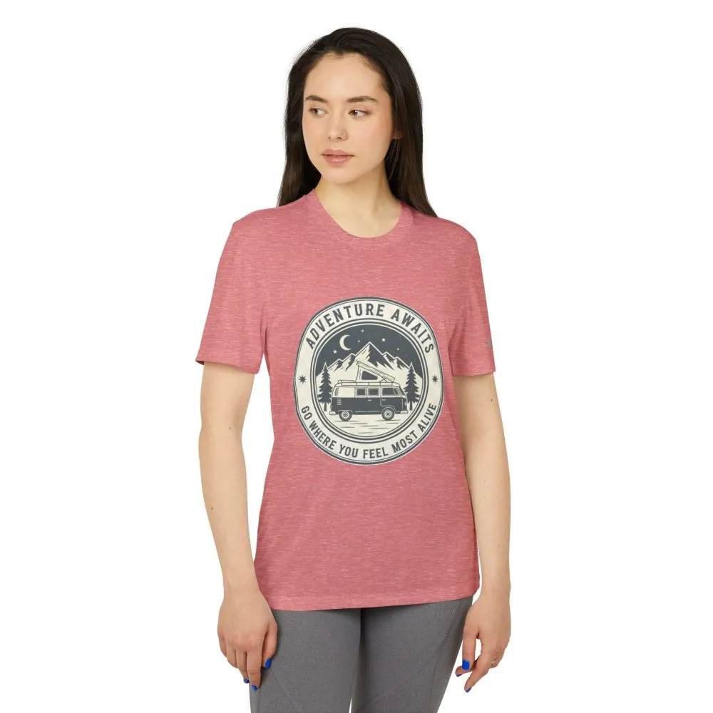 T-Shirt(Adidas) - 'Adventure Awaits-Go Where You Feel Most Alive' (Only Front printed)
