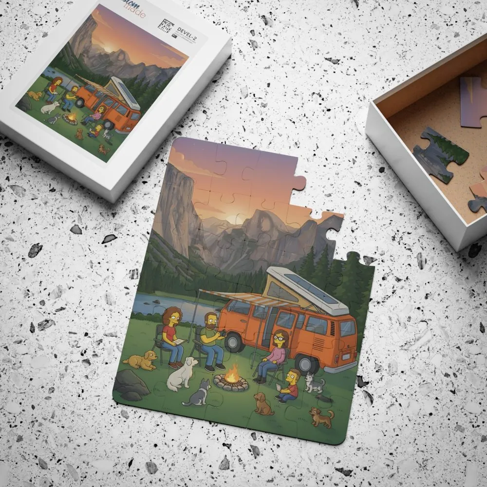Kids' 30‑Piece Camping Puzzle — Family Van Campfire Scene for Children