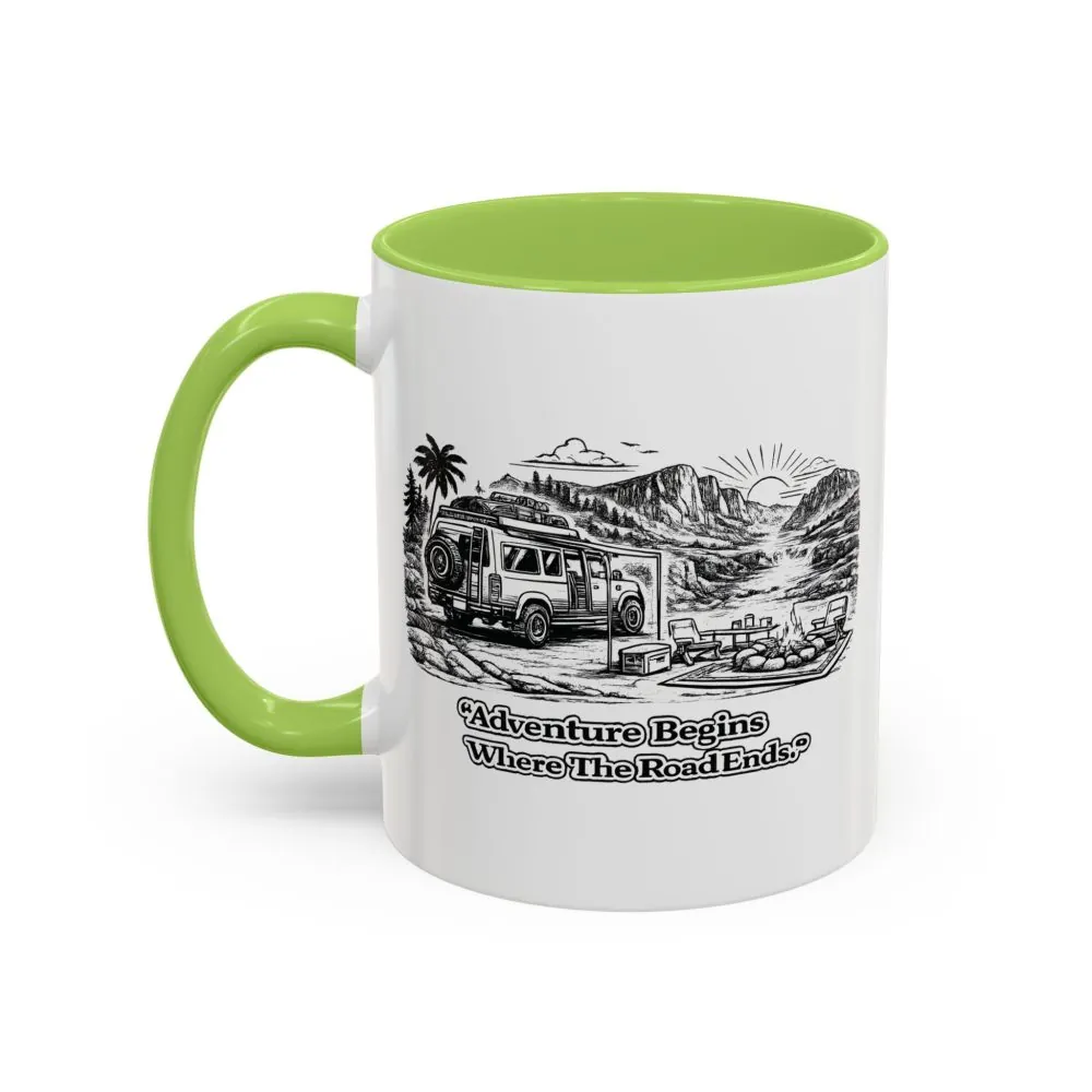 534278778545620956_2048.jpeg Accent Coffee Mug (11, 15oz) — "Adventure Begins Where The Road Ends" Design Minimal-Line
