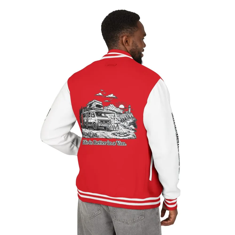 5345254030813647361_2048.jpeg Unisex Heavyweight Letterman Jacket — "Life Is Better In A Van" Travel Varsity Coat