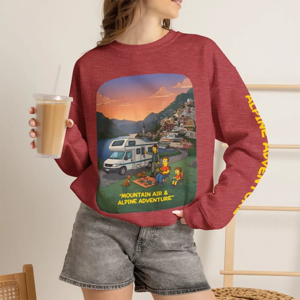 Unisex Heavy Blend™ Crewneck Sweatshirt — "Mountain Air-Alpine Adventure" Design Sitcom-Line