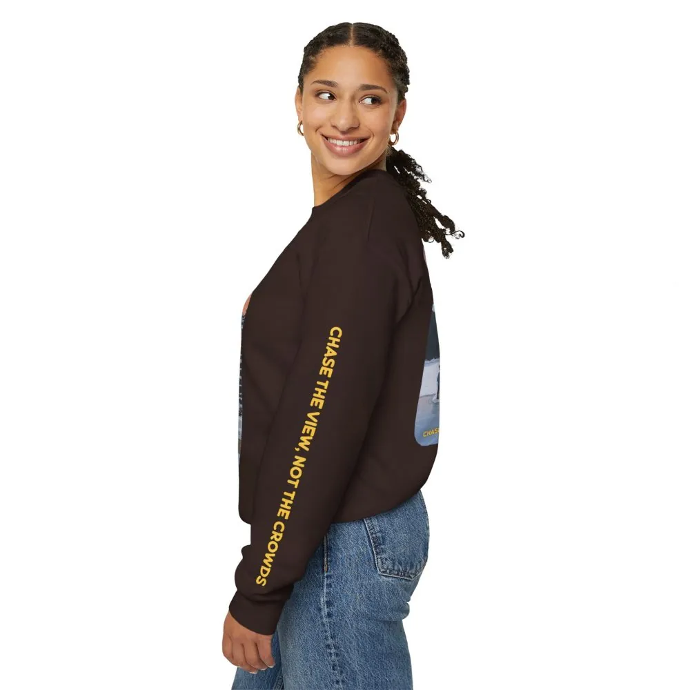 Unisex Heavy Blend™ Crewneck Sweatshirt — "Chase The Views-Not The Crowds"" Design Sitcom-Line