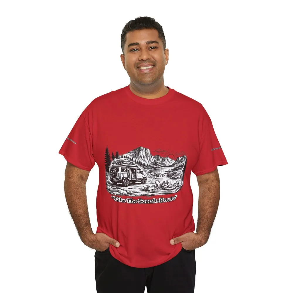 5388764610881555051_2048.jpeg Unisex Heavy Cotton Tee — "Take The Scenic Route" Design Minimal-Line