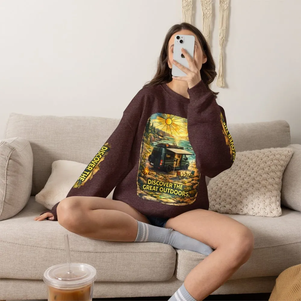 5402982516198983326_2048.jpeg Unisex Heavy Blend™ Crewneck Sweatshirt — "Discover The Great Outdoors" Design Cubic-Line