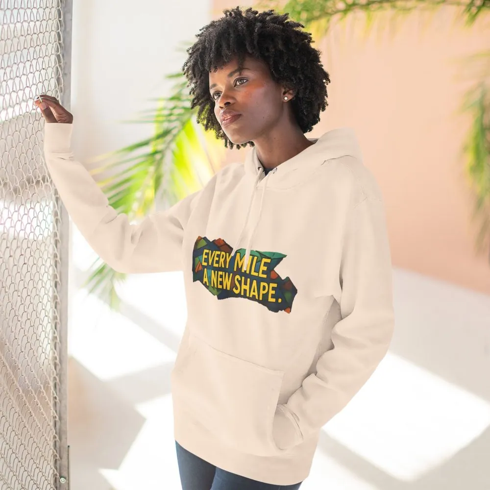 5407404861519625815_2048.jpeg Three-Panel Fleece Hoodie - "Every Mile A New Shape" Design Cubic-Line