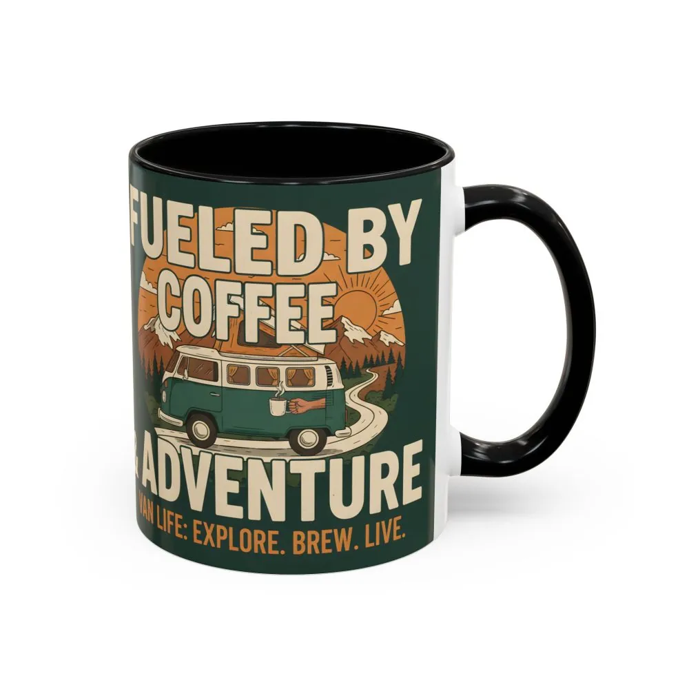 Accent Coffee Mug (11, 15oz) — "Fueled by Coffee & Adventure"