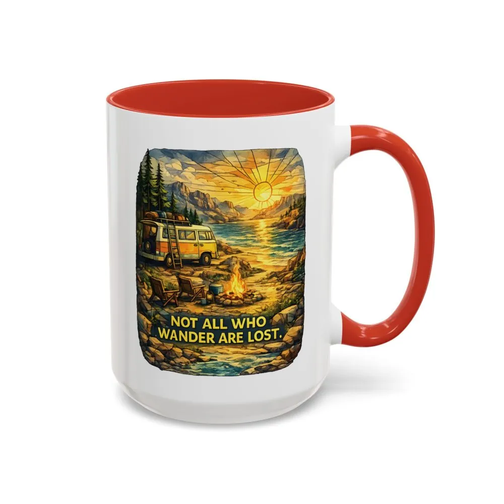 Accent Coffee Mug (11, 15oz) — "Not All Who Wander Are Lost" Design Cubic-Line