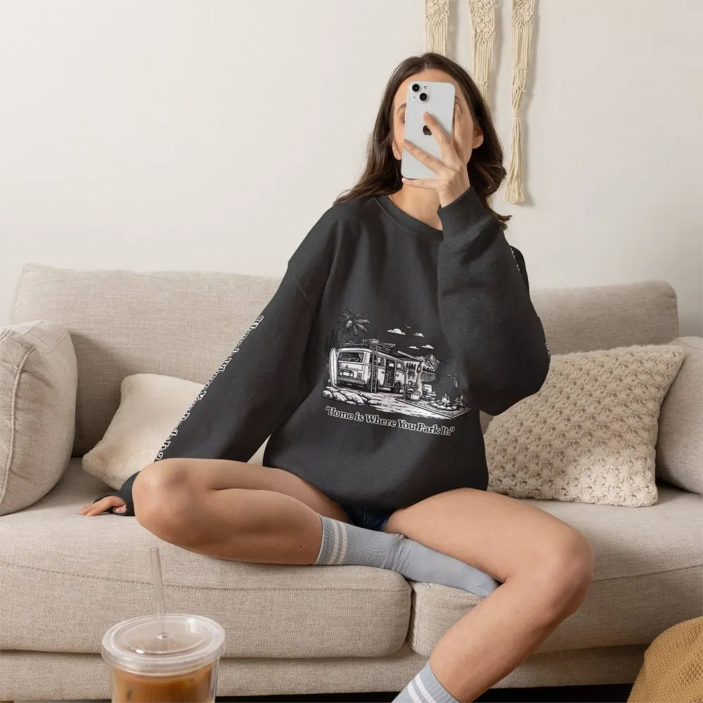 5436223026327752988_2048.jpeg Unisex Heavy Blend™ Crewneck Sweatshirt — "Home Is Where You Park It" Design Minimal-Line
