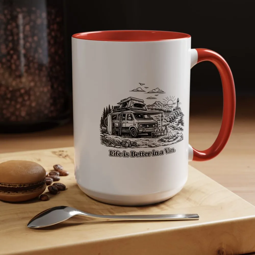 Accent Coffee Mug (11, 15oz) — "Life Is Better In A Van" Design Minimal-Line