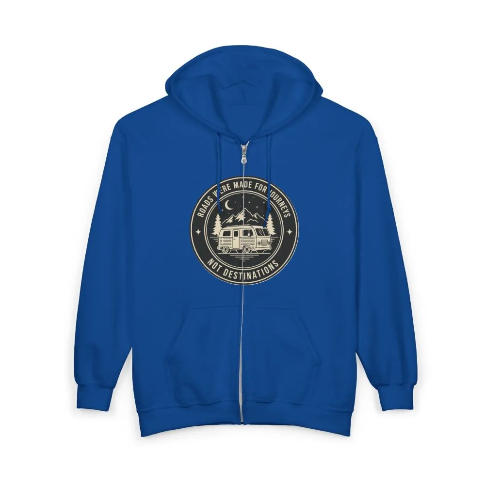 5440259130419406089_2048.jpeg Zip Hoodie — "ROAD WHERE MADE FOR JOURNEYS-NOT DESTINATIONS"(Front + Back Printed) Camper Van Adventure Zip-Up