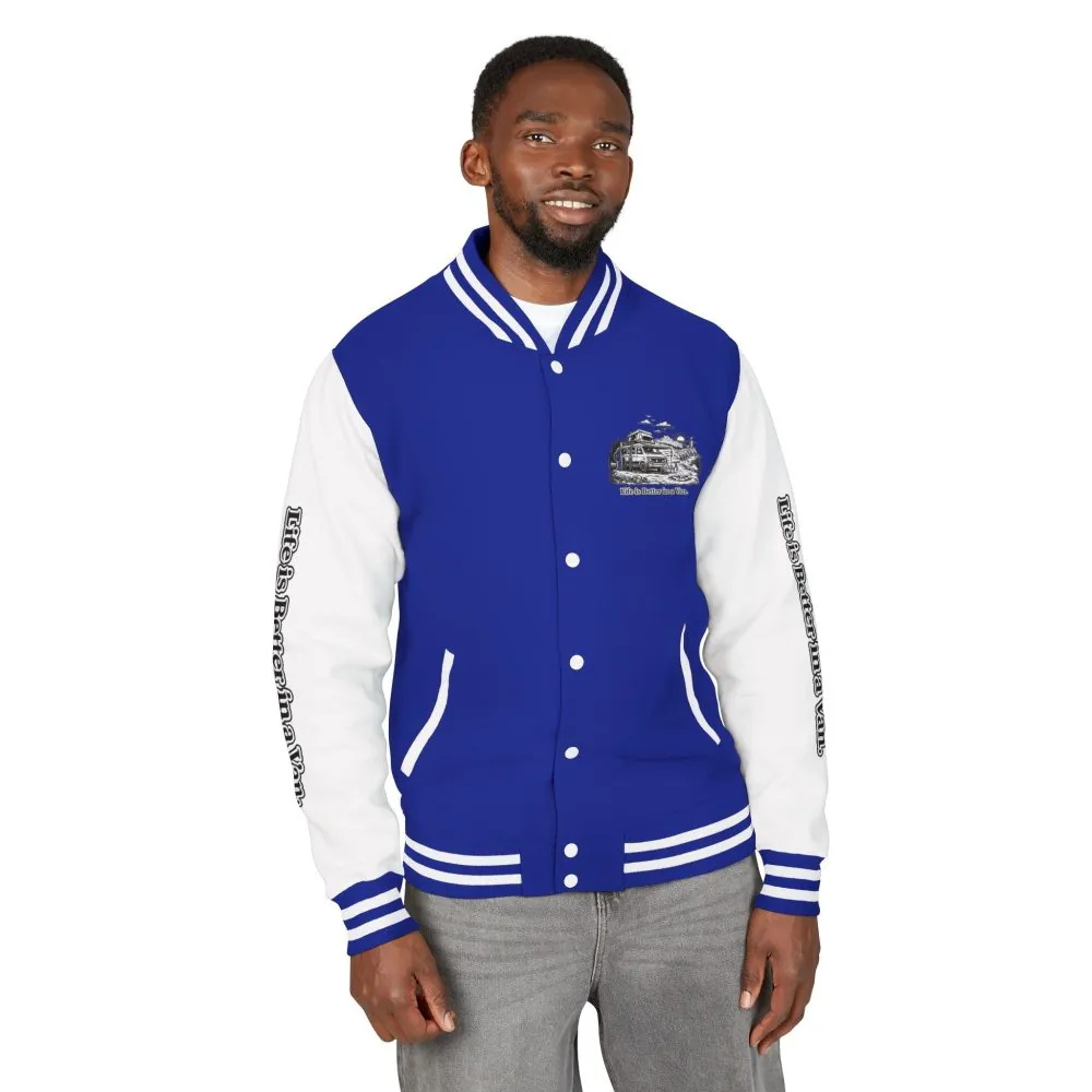 5448634002548489841_2048.jpeg Unisex Heavyweight Letterman Jacket — "Life Is Better In A Van" Travel Varsity Coat