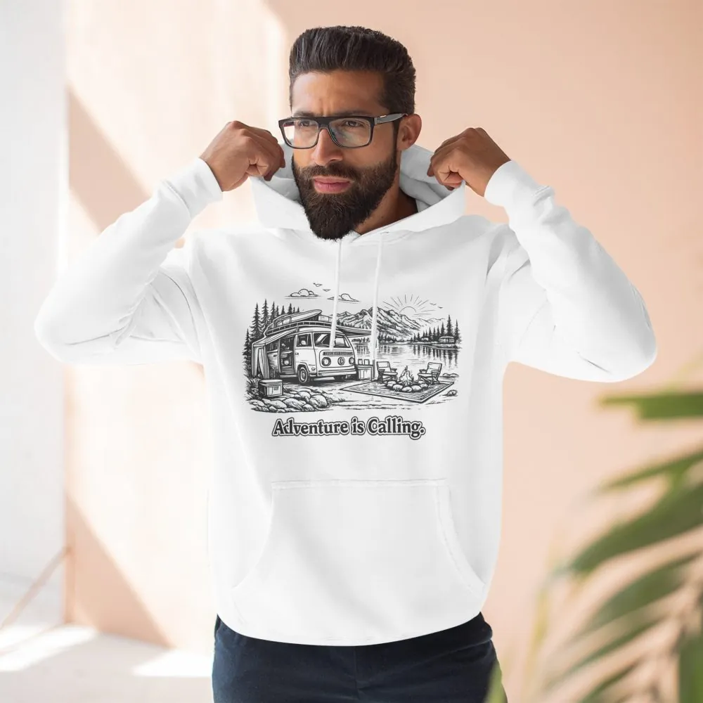 Three-Panel Fleece Hoodie - "Adventure Is Calling" Design Minimal-Line