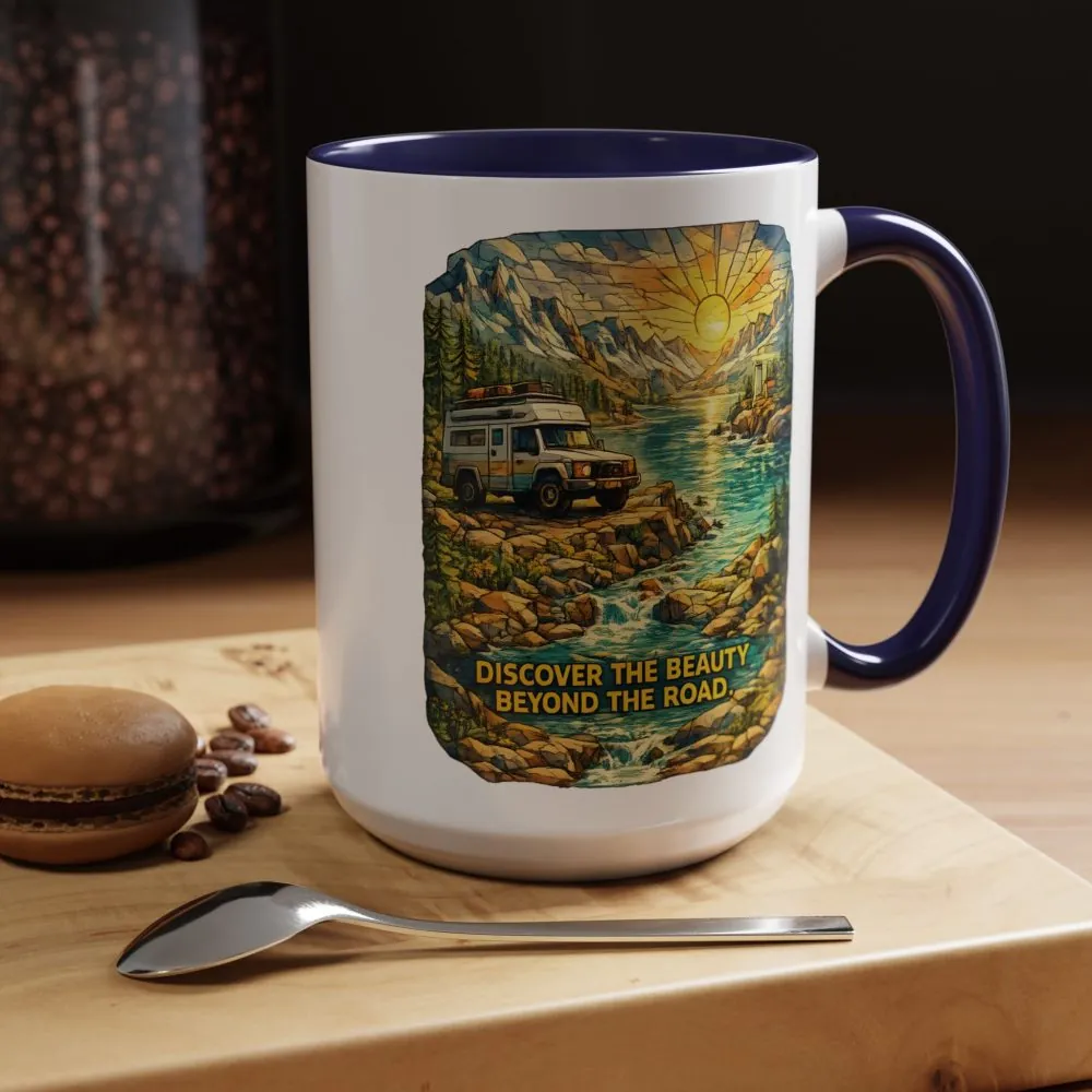 5464716829813468020_2048.jpeg Accent Coffee Mug (11, 15oz) — "Discover The Bieuty Beyond The Road" Design Cubic-Line