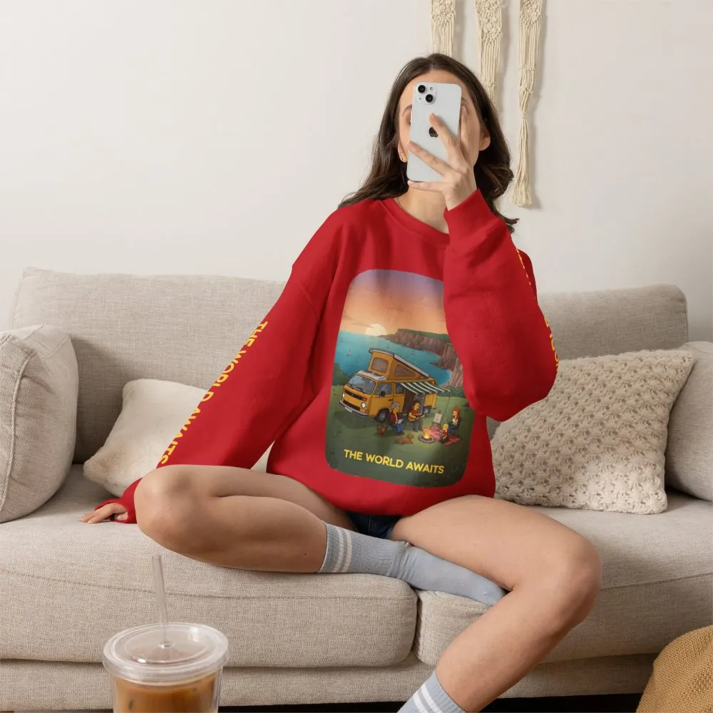 546803415683297018_2048.jpeg Unisex Heavy Blend™ Crewneck Sweatshirt — "The World Awaits" Design Sitcom-Line