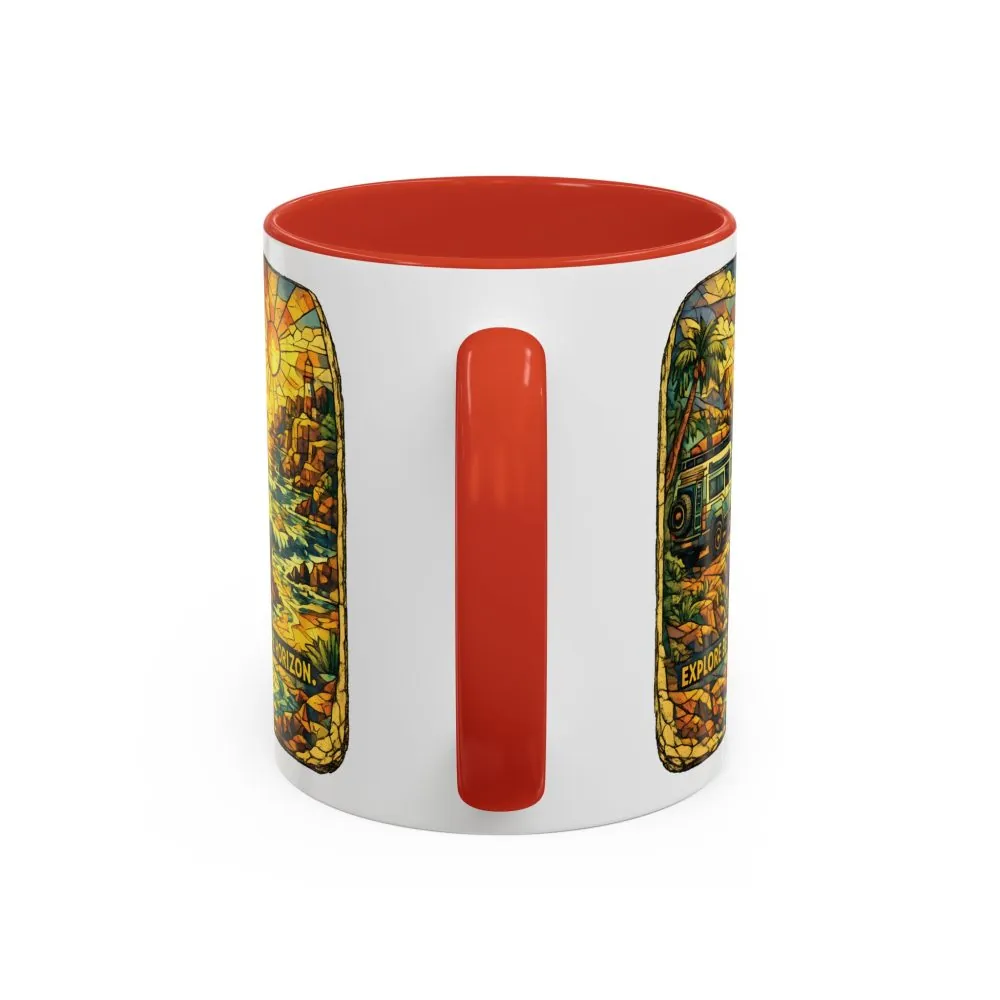 Accent Coffee Mug (11, 15oz) — "Explore Beyond The Horizon" Design Cubic-Line