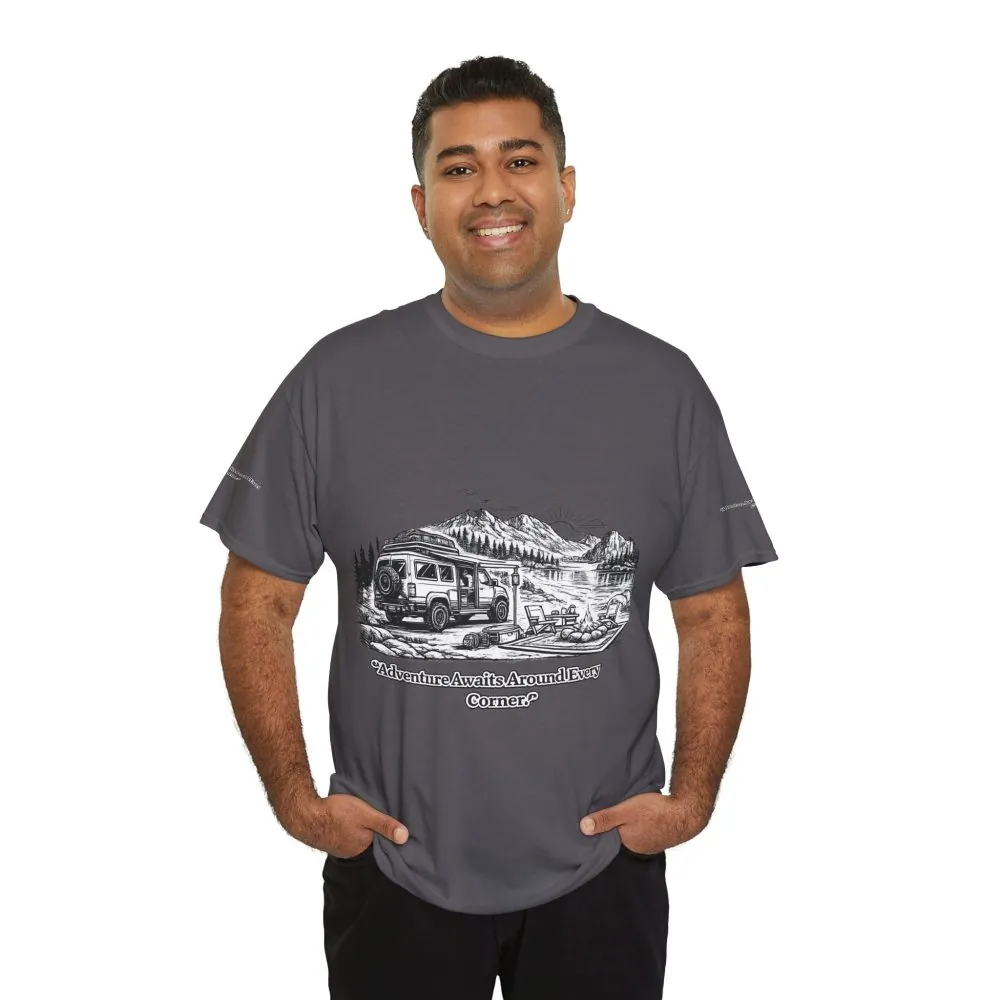 5481087339052527556_2048.jpeg Unisex Heavy Cotton Tee — "Adventure Awaits Around Every Corner" Design Minimal-Line