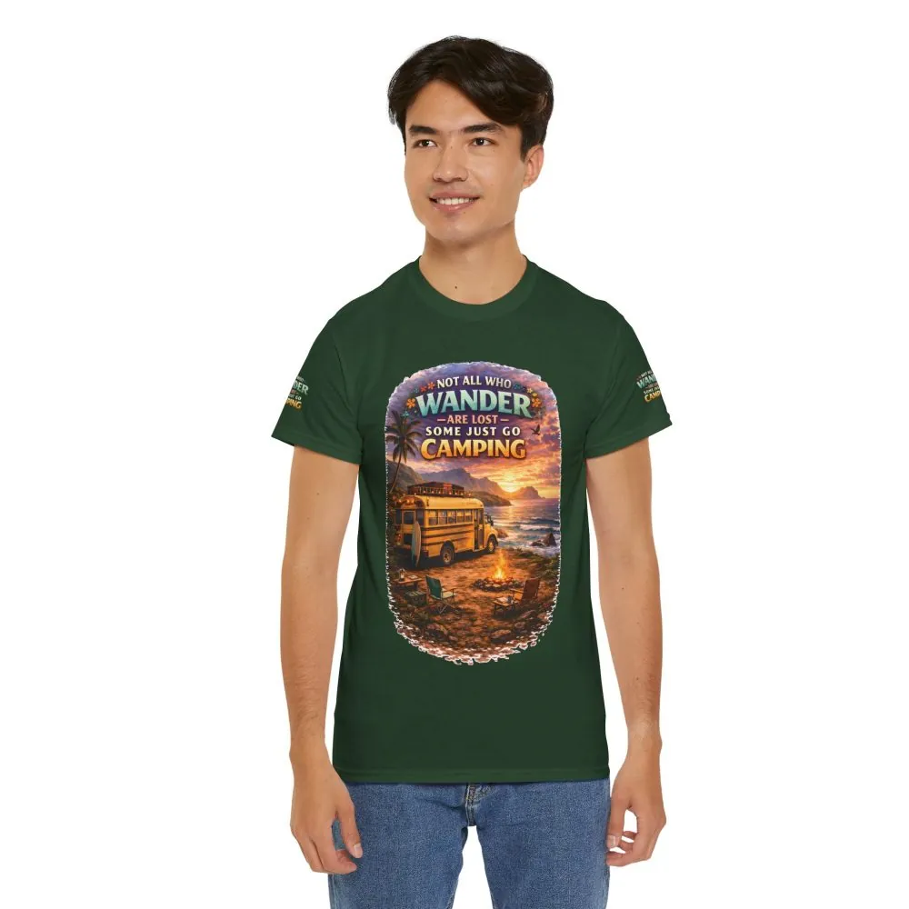 Unisex Heavy Cotton Tee — "Not All Who Wander Are Lost" Design Scenic-Line