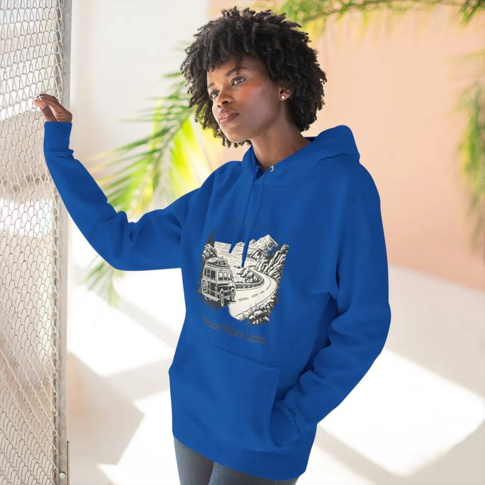 Three-Panel Fleece Hoodie - "Wander Without Limits" Design Minimal-Line