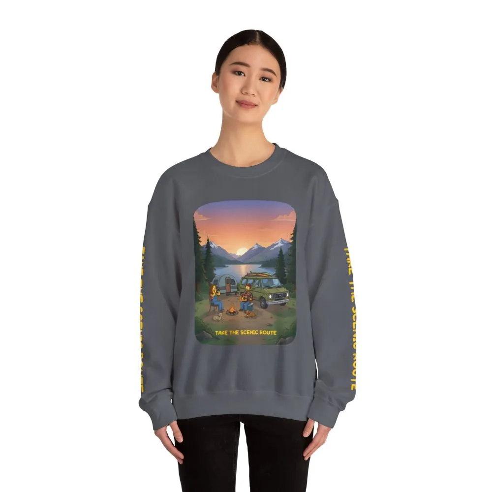Unisex Heavy Blend™ Crewneck Sweatshirt — "Take The Scenic Route" Design Sitcom-Line