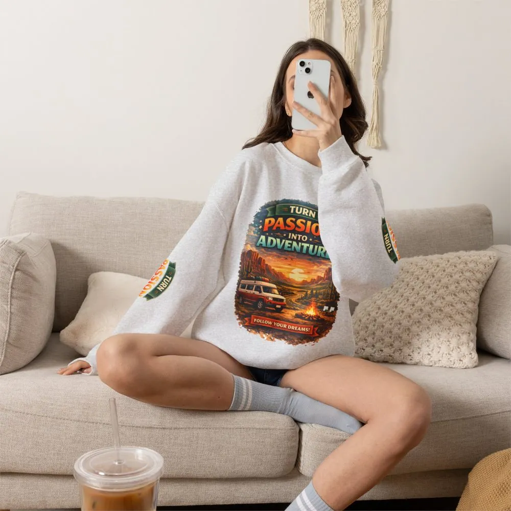 Unisex Heavy Blend™ Crewneck Sweatshirt — "Turn Passion Into Adventure" Design Scenic-Line