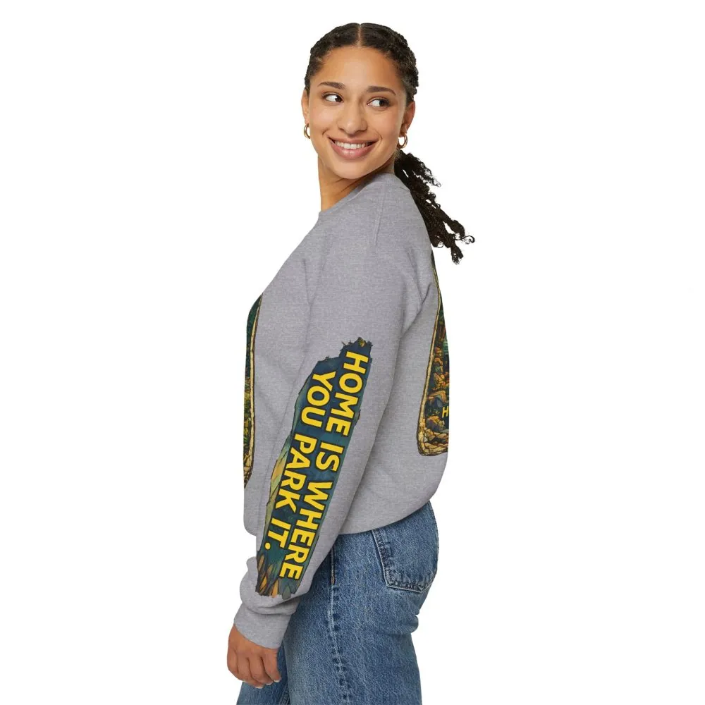 553300376668379814_2048.jpeg Unisex Heavy Blend™ Crewneck Sweatshirt — "Home Is Where You Park It" Design Cubic-Line