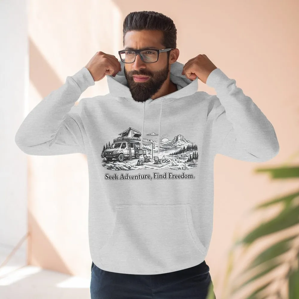 Three-Panel Fleece Hoodie - "Seek Adventure, Find Freedom" Design Minimal-Line