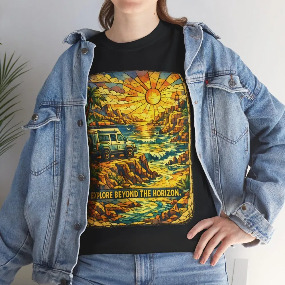 5554120128239151014_2048.jpeg Unisex Heavy Cotton Tee — "Explore Beyond The Horizon" Design Cubic-Line