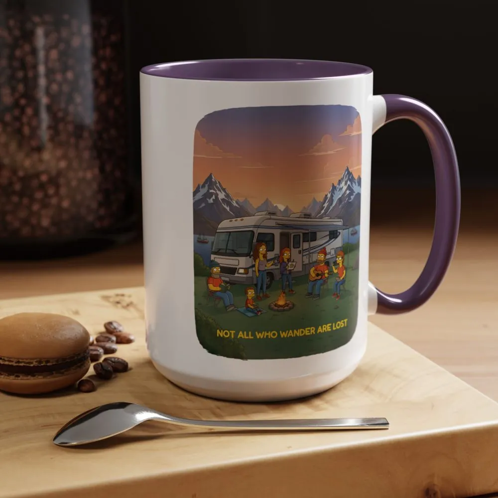 Accent Coffee Mug (11, 15oz) — "Not All Who Wander Are Lost" Design Sitcom-Line