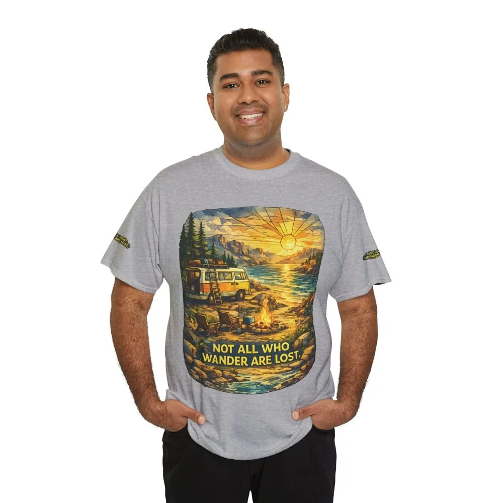 Unisex Heavy Cotton Tee — "Not All Who Wander Are Lost " Design Cubic-Line