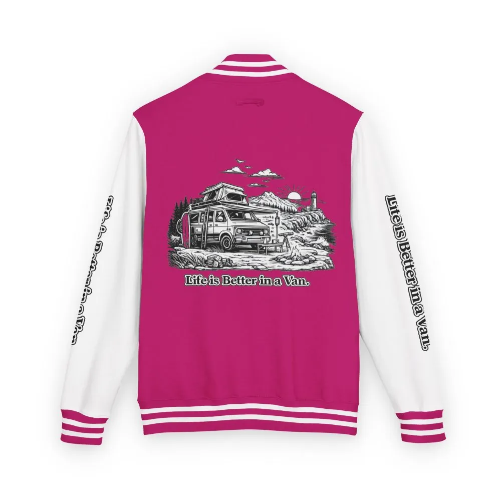 5569704358712965074_2048.jpeg Unisex Heavyweight Letterman Jacket — "Life Is Better In A Van" Travel Varsity Coat