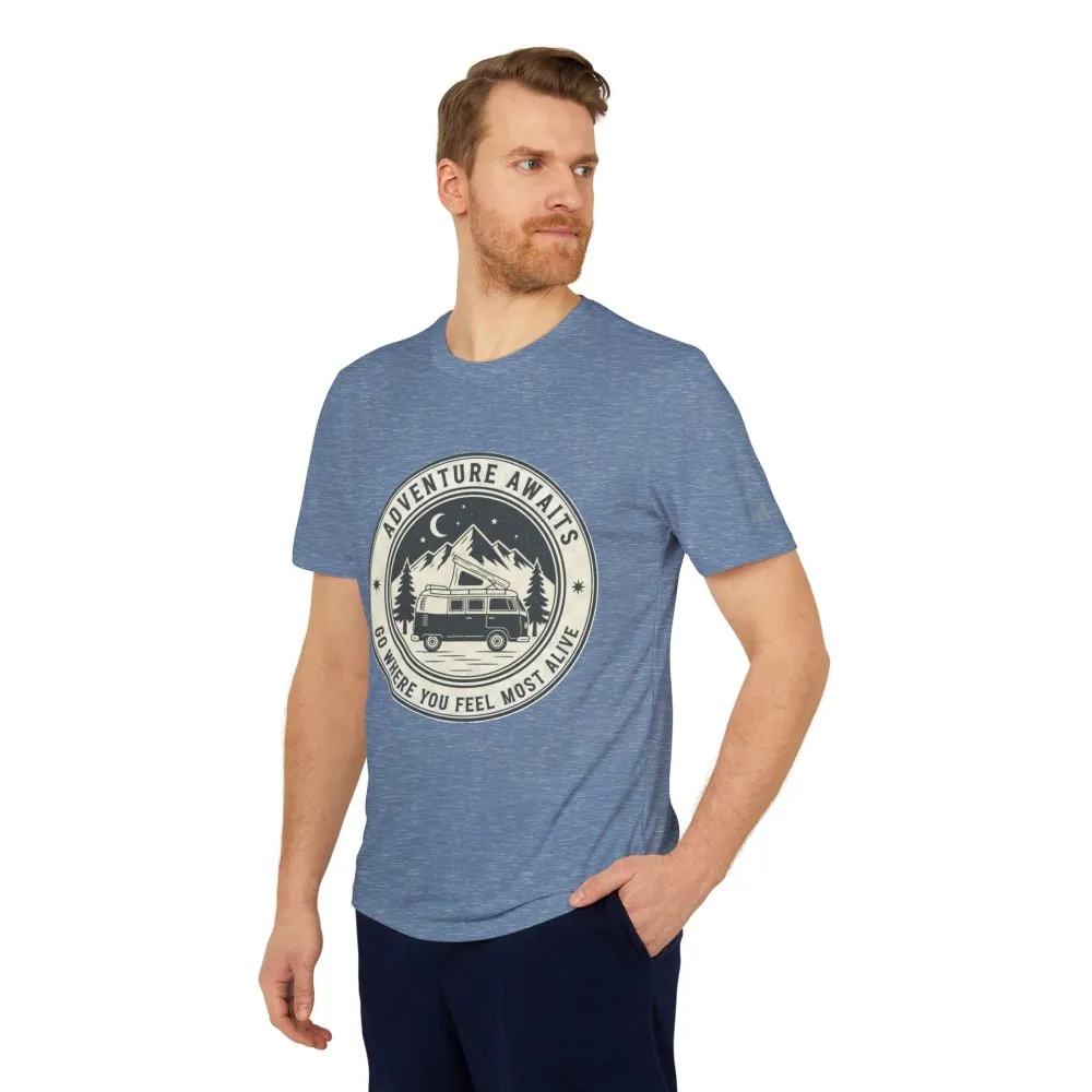 T-Shirt(Adidas) - 'Adventure Awaits-Go Where You Feel Most Alive' (Only Front printed)